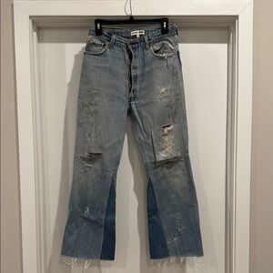 Re/Done Light Blue Distressed Bootcut Jeans